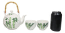 Green Bamboo Forest Porcelain 30oz Teapot With Bamboo Handle And 4 Tea Cups Set
