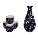 Dark Blue Tombo Dragonfly Porcelain Sake Carafe Flask And 4 Ochoko Cups Set