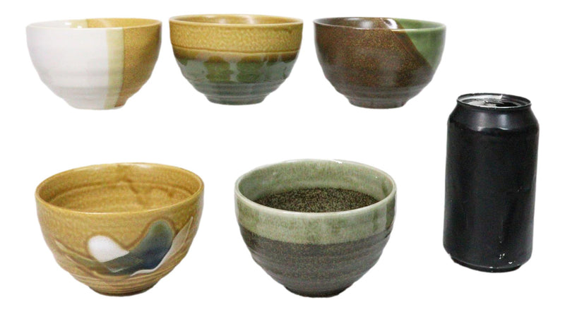 Abstract Art Tenmoku Glazed Ceramic 10oz Matcha Tea Bowl Set of 5 Made In Japan
