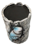 Blue Jay Candle Stand Songbird on Birch Tree Candle Holder Rustic Bird Figurine