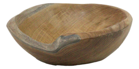 Pack Of 4 Hand Carved Rustic Live Edge Teak Wood Serveware Small Bowls 8"D