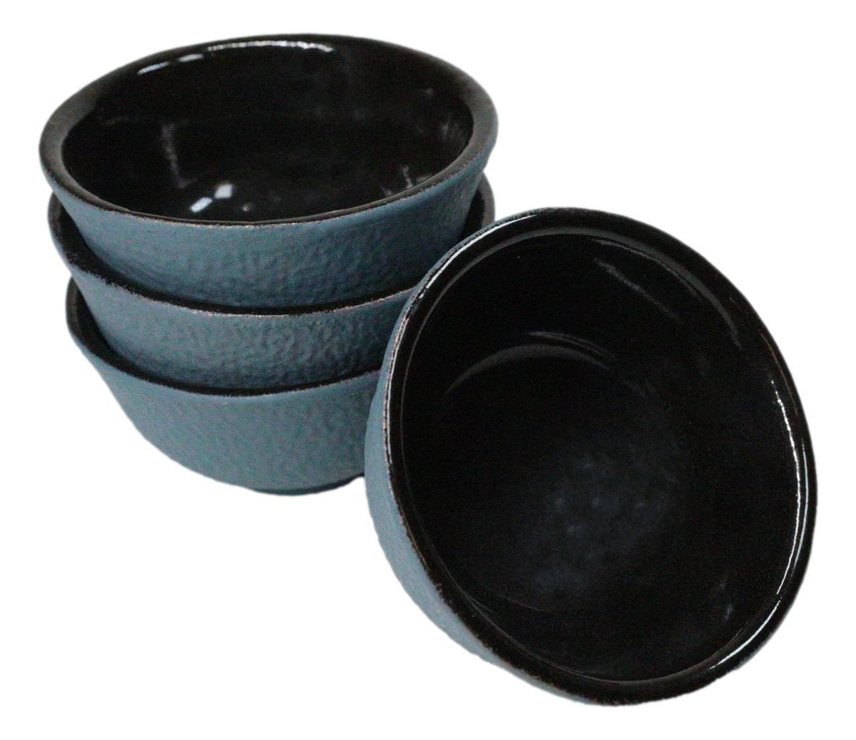 Teal Blue Textured Japanese Tetsubin Style Cast Iron Mini Tea Cups Set of 4