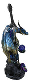 Blue Metallic Ice Knight Dragon With Orb and Gothic Sword Letter Opener Figurine