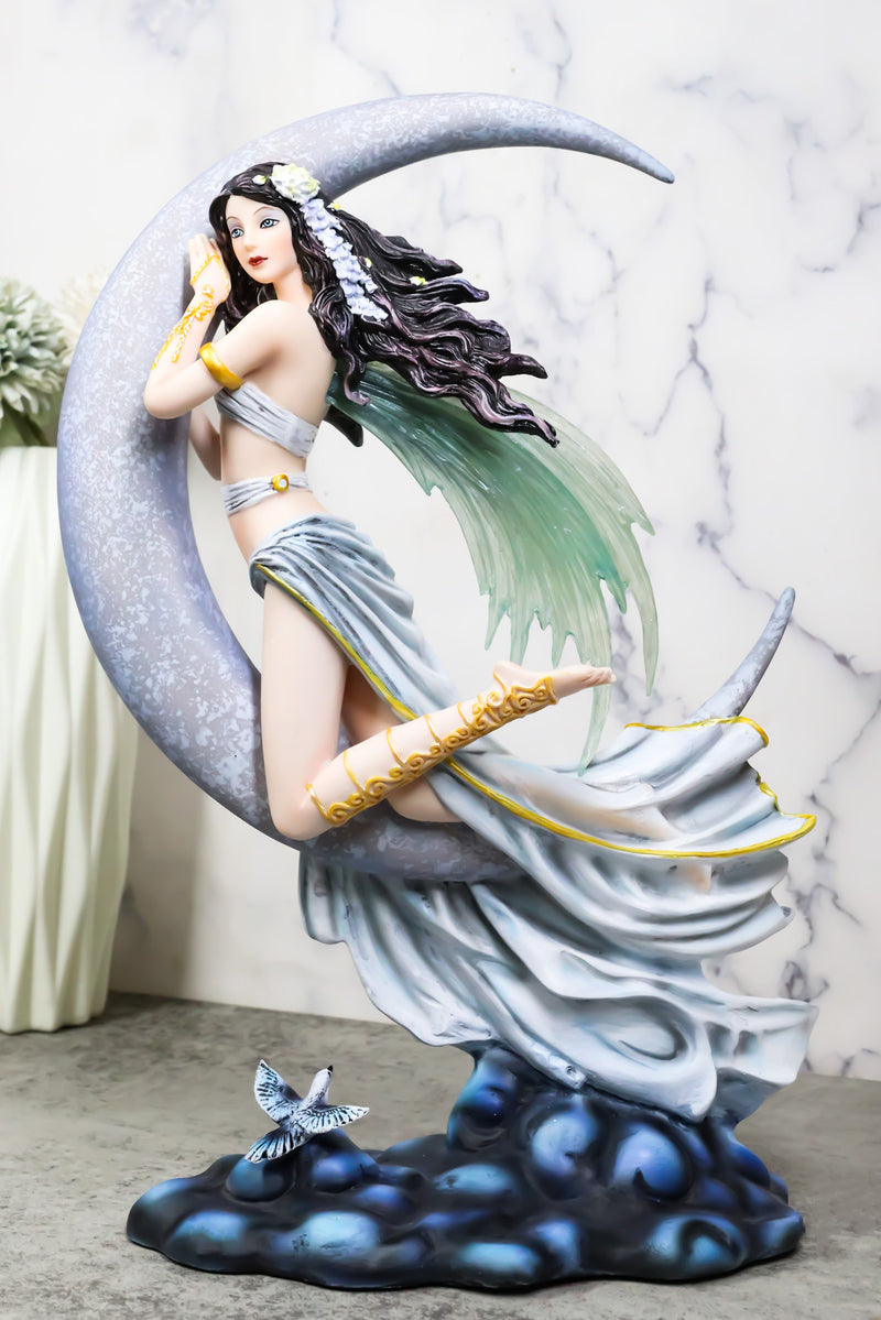 Celestial Dream Voyage Crescent Moon Lullaby Fairy Floating On Clouds Statue
