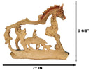 Rustic Western Running Horse Faux Wood Sculpture with Cowboy Riding Bronco