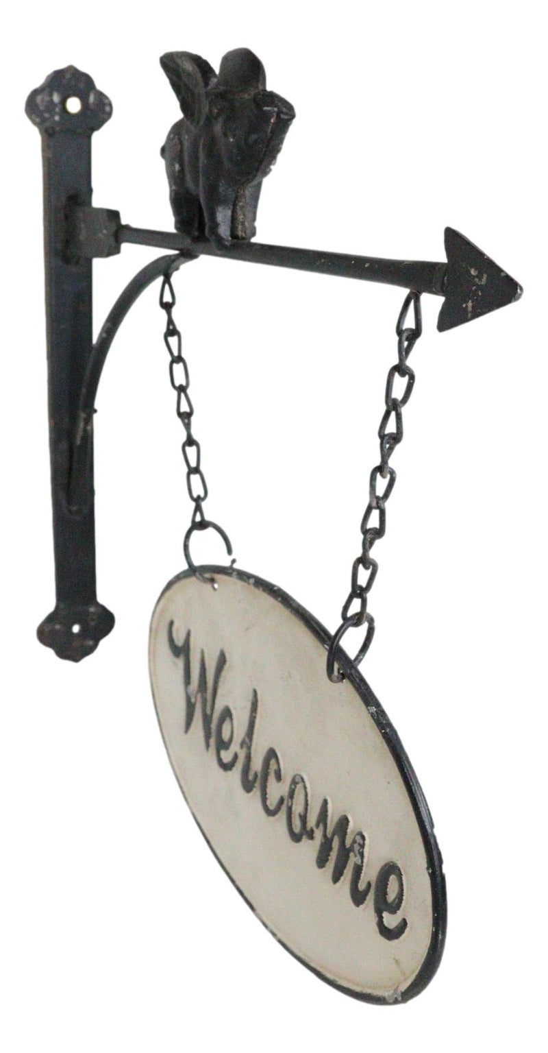 Cast Iron Rustic Farmhouse When Pigs Fly Angel Pig With Arrow Welcome Wall Sign