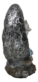 Winter Snow White Wolf With Pup Cub By Snowy Crater Crescent Moon Figurine