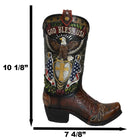 Rustic Western American Flag God Bless USA Eagle Seal Cowboy Boot Vase Planter