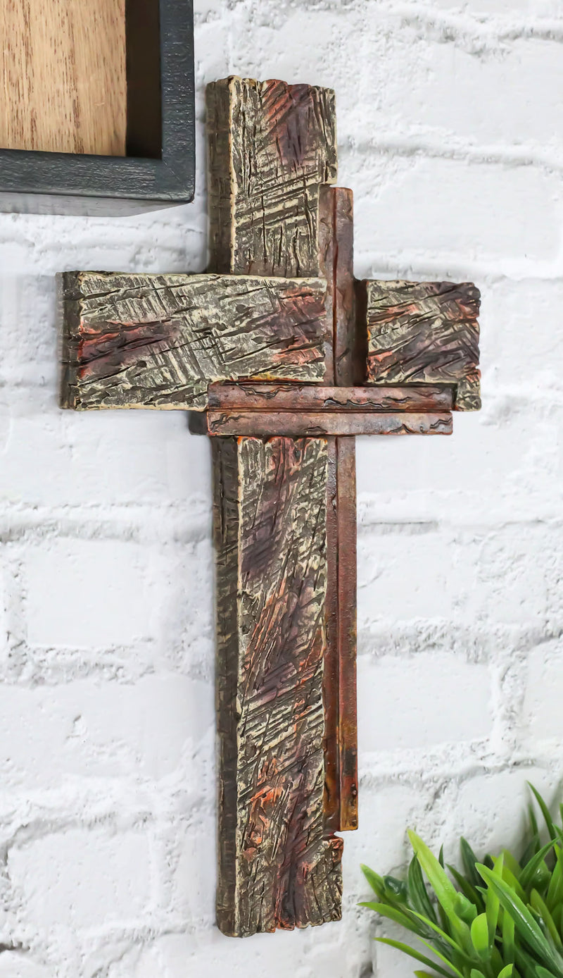 Vintage Western Layered Distressed Wood Grain Pattern Faux Wooden Wall Cross