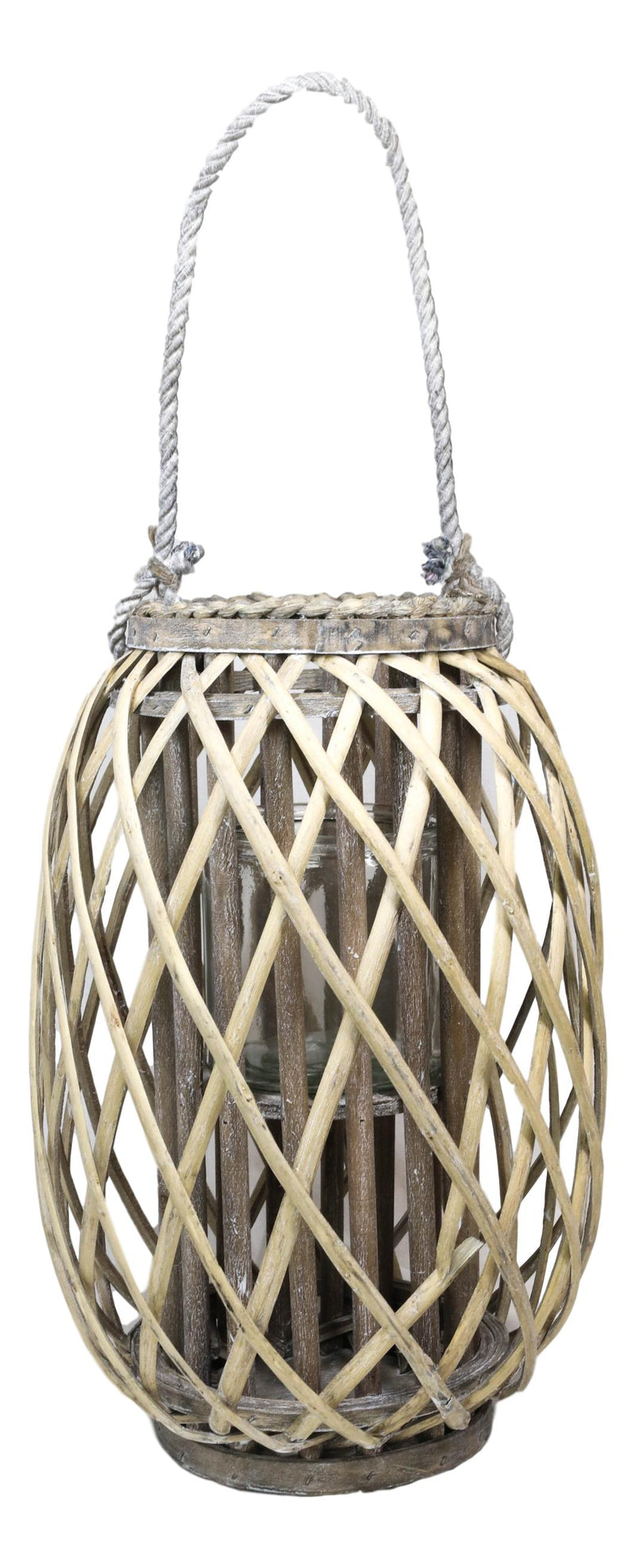 16"H Rustic Western Farmhouse Rattan Wood Willow Candle Lantern Candleholder