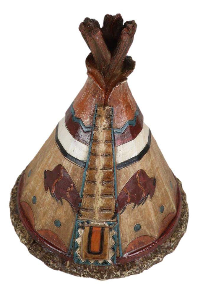Rustic Western Bison Tribal Indian Teepee Hut Money Coin Savings Bank Figurine