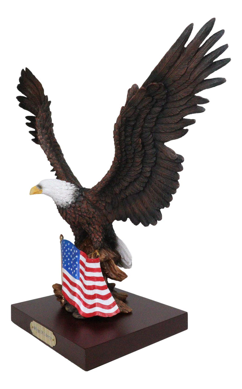 Large Wings Of Liberty Bald Eagle Set On American Flag Statue With Base 17"