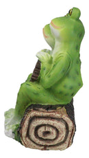 Romantic Frog Couple Sitting On Log Bench Holding Welcome Plank Sign Figurine