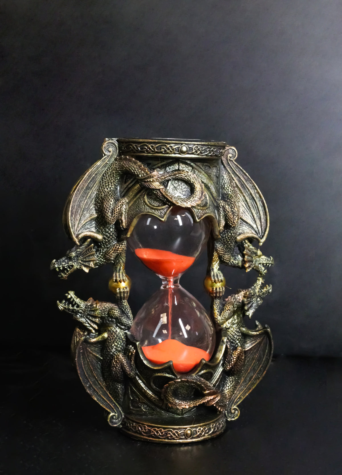 Ebros Gift Hour of the Dragon 4 Crypt Dragons Sand Timer Red Sand, Faux Bronze