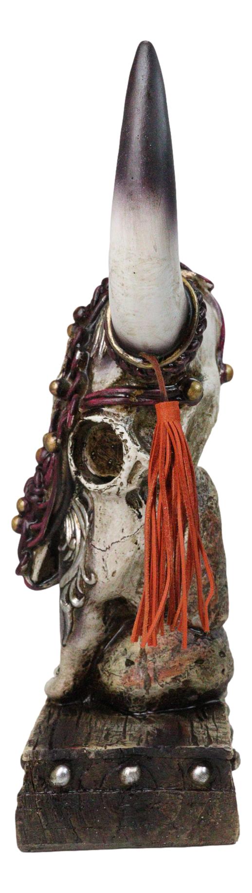 Rustic Western Cow Skull Turquoise Diamond Scrollwork Tassels Trophy Figurine
