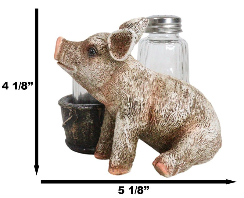 Rustic Barn Porky Pig With Farm Bucket Salt Pepper Shakers Holder Figurine