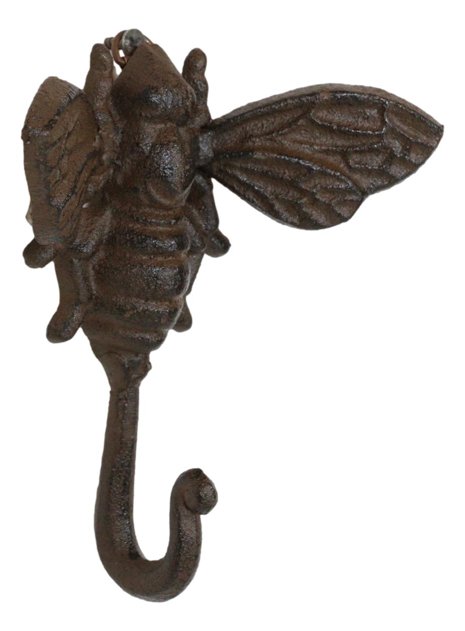 Set Of 2 Rustic Cast Iron Cottage Busy Bumblebee Insect Bee Wall Hooks Organizer - Ebros Gift
