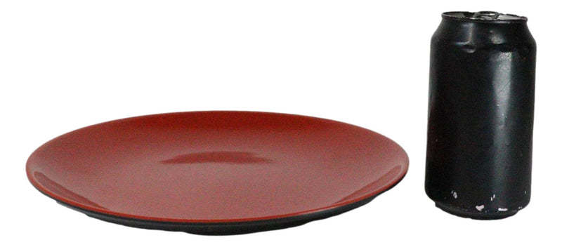 Set Of 6 Traditional Round 10"D Solid Red Black Large Melamine Dinner Plates