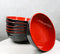 Set Of 6 Red And Black Round Ridged Body Soup Salad Rice Melamine Bowls 8"D