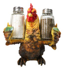 Rustic Farmhouse Country Rooster Chicken Salt and Pepper Shakers Holder Set 7"H