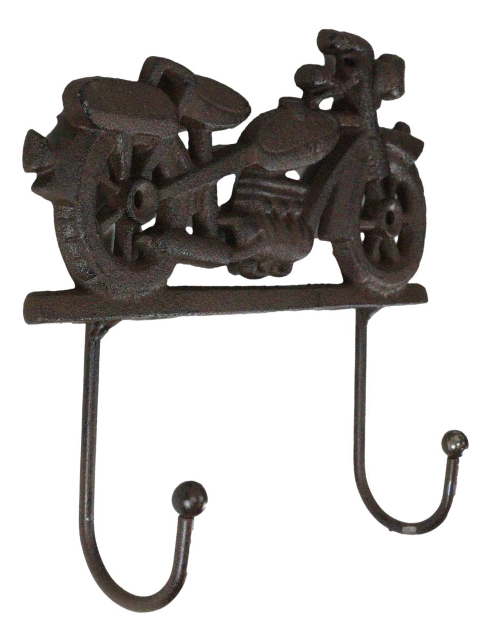 Rustic Cast Iron Retro Motorcycle Chopper Bike Wall Double Hooks Coat Hanger