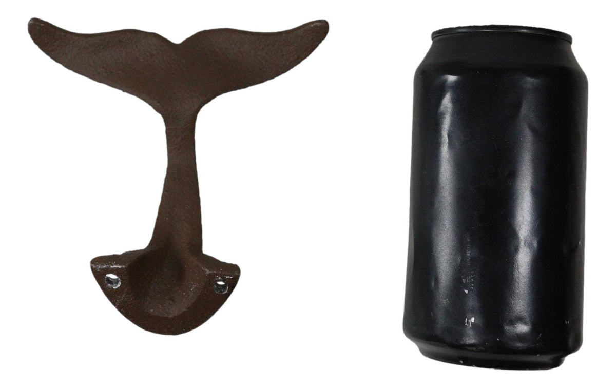 Set of 2 Cast Iron Nautical Baleen Blue Whale Tail Wall Coat Hooks Rust Bronze