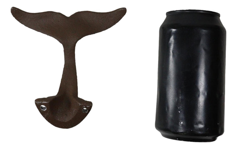 Set of 2 Cast Iron Nautical Baleen Blue Whale Tail Wall Coat Hooks Rust Bronze