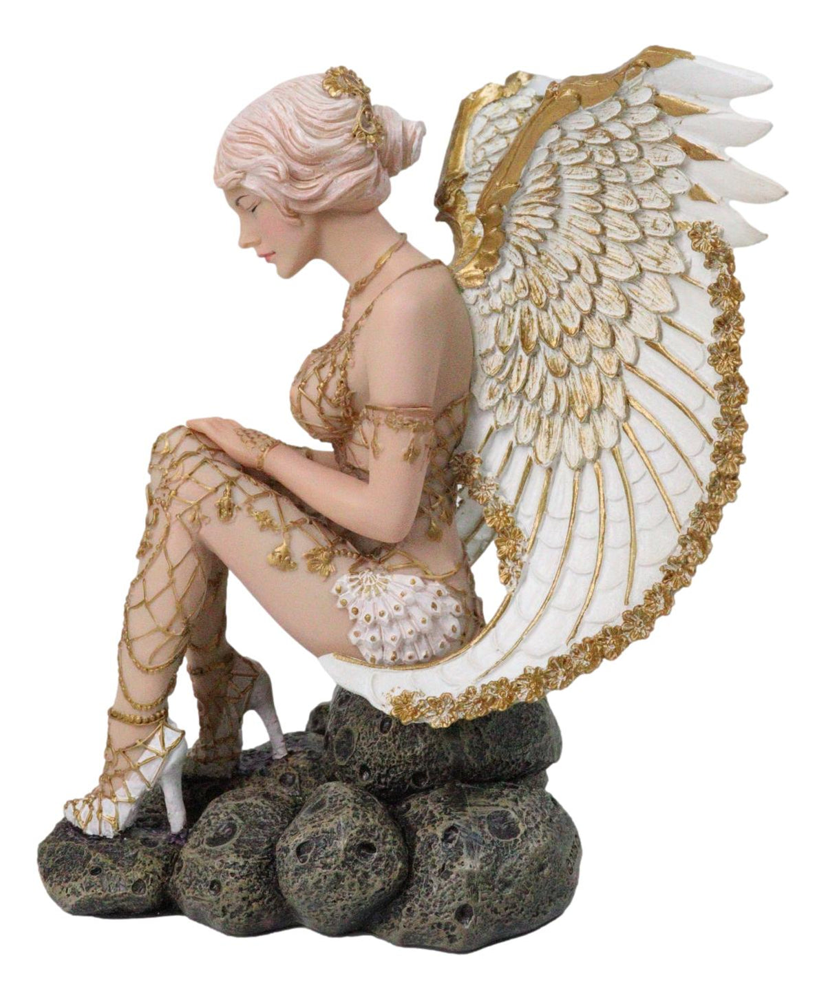 Victory Angel Winged Warrior Seraph With Golden Fish Net Outfit Figurine 6.25"H