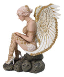 Victory Angel Winged Warrior Seraph With Golden Fish Net Outfit Figurine 6.25"H