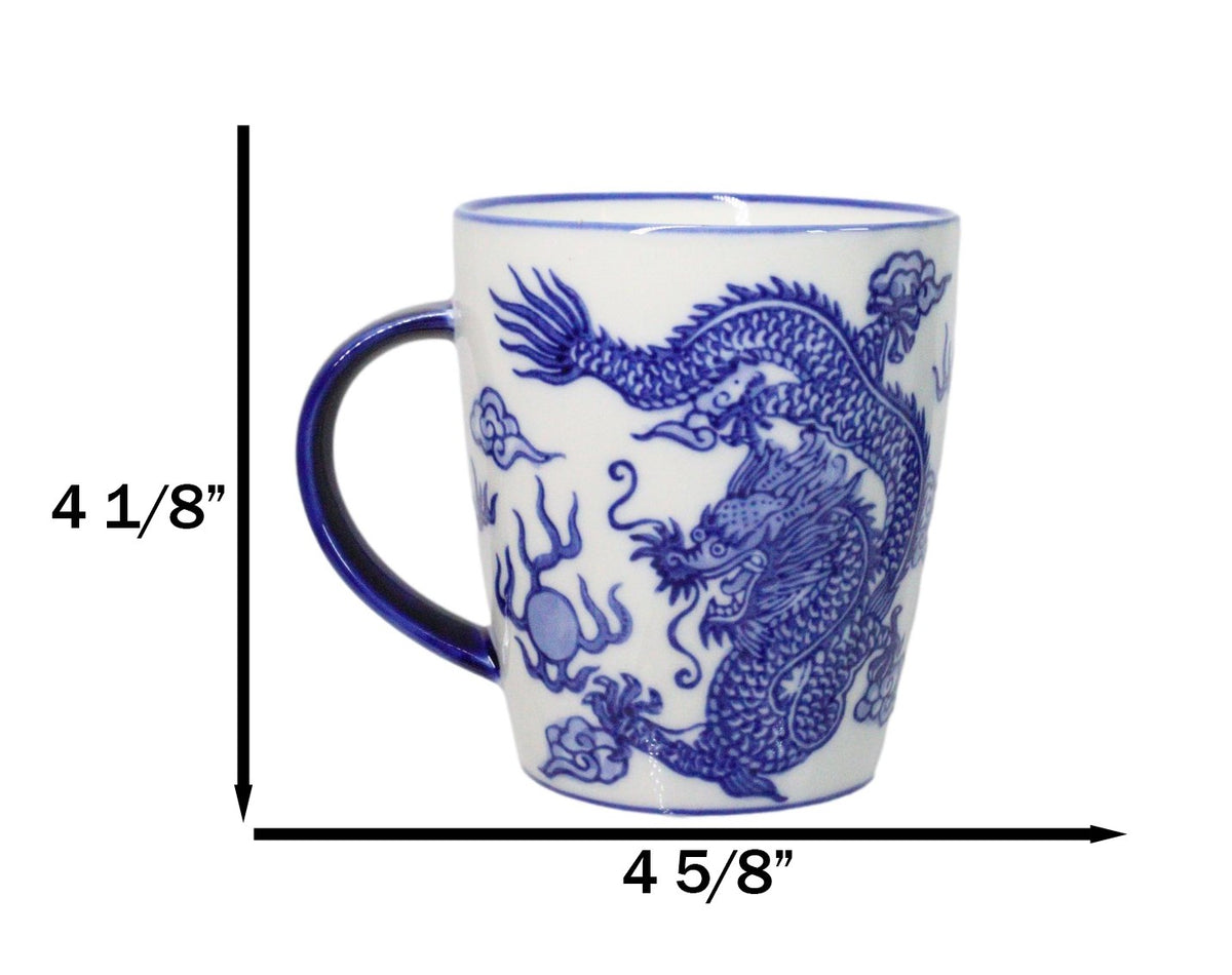 Pack Of 4 Japanese Blue And White Ryu Dragon King Porcelain Mug Cups 12oz