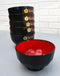 Japanese Black Red Lacquer Copolymer Plastic Rice Bowl Beehive Pattern Set Of 6