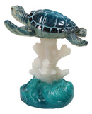 Nautical Blue Sea Turtle Swimming Over Acrylic Coral Reef With Waves Figurine