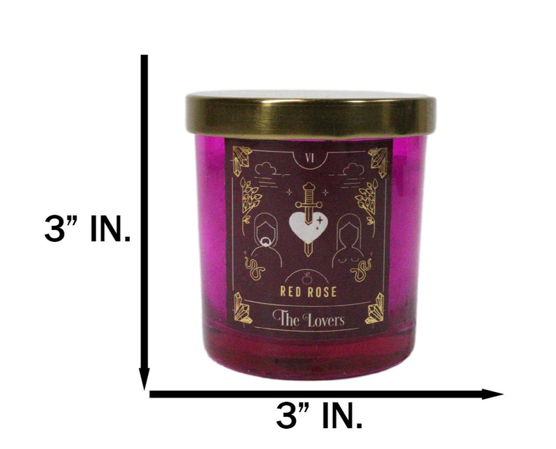 Wicca Witchcraft Mystic Tarot The Lovers Red Rose Scented Pillar Candle Gold Lid
