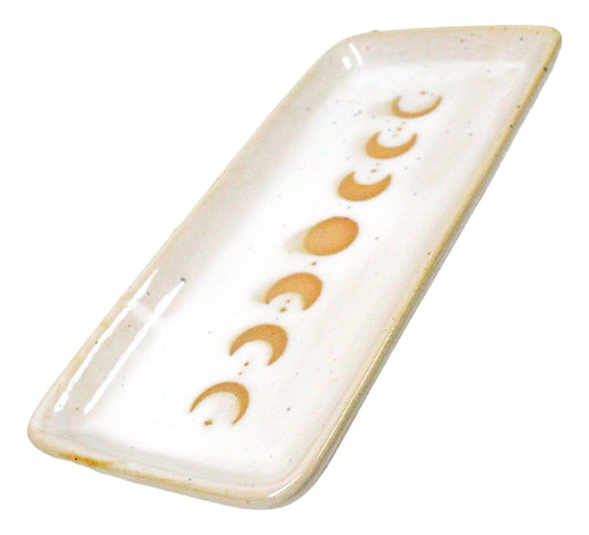 Cream White Ceramic Wicca Witchcraft Moon Phase Trinket Tray Dish Platter 7"L