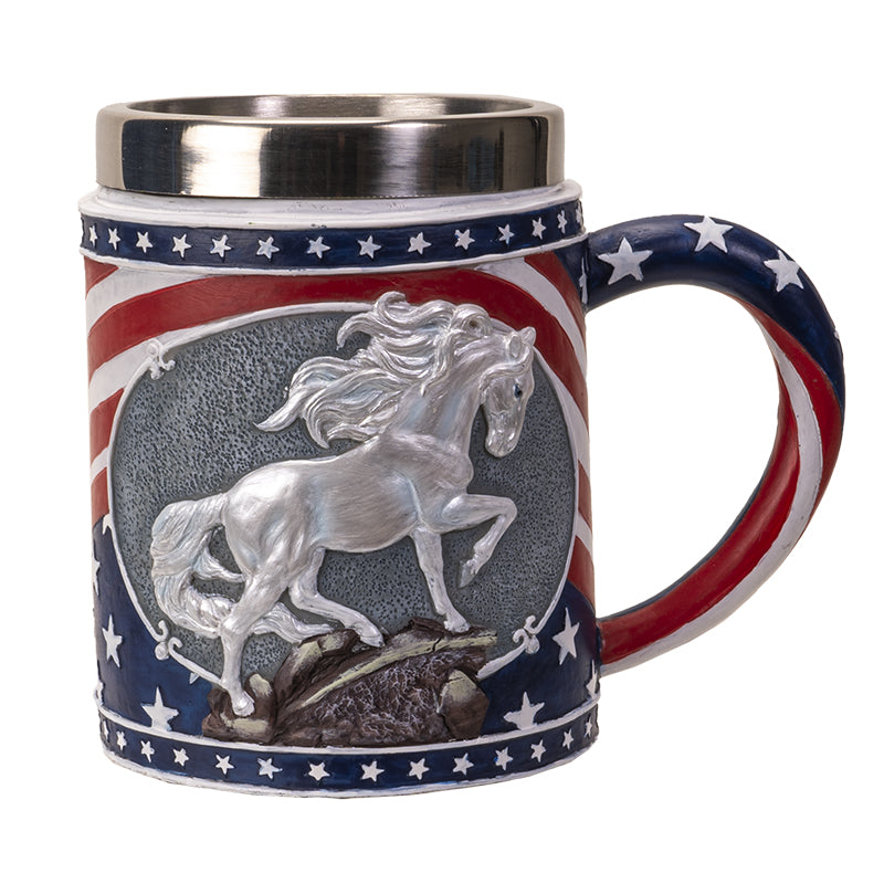 The Trail Of Painted Ponies Unconquered American Flag Patriot Horse Tankard Mug