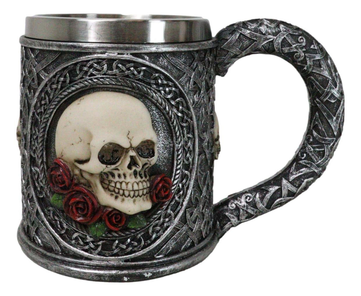 Love Never Dies Day Of The Dead Gothic Sugar Skull With Rose Flowers Coffee Mug