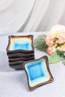 Set Of 6 Blue Sky Aozora Kannyu Ceramic Wavy Square Shaped Sauce Dishes 2.75"