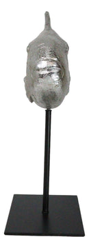 Nautical Marine Silver Tone Clown Triggerfish Fish Sculpture On Metal Pole Stand