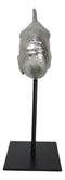 Nautical Marine Silver Tone Clown Triggerfish Fish Sculpture On Metal Pole Stand