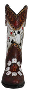 Rustic Western Gambler Casino Poker Cards Dice Cowboy Boot Vase Planter Figurine