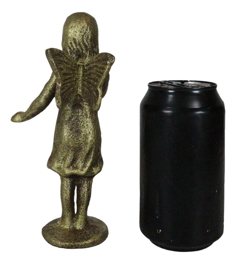 Cast Iron Rustic Enchanted Fantasy Girl Fairy Pixie Faerie With Bird Figurine