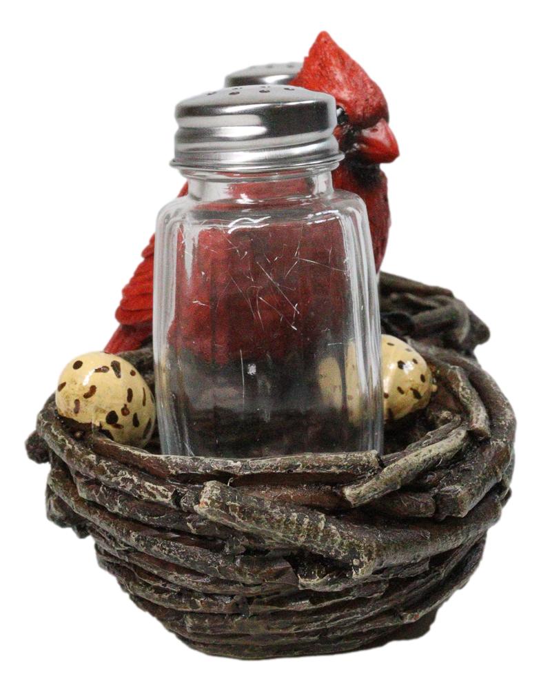 Wildlife Cardinal Nest Salt & Pepper Shaker Holder Red Bird Tabletop Figurine