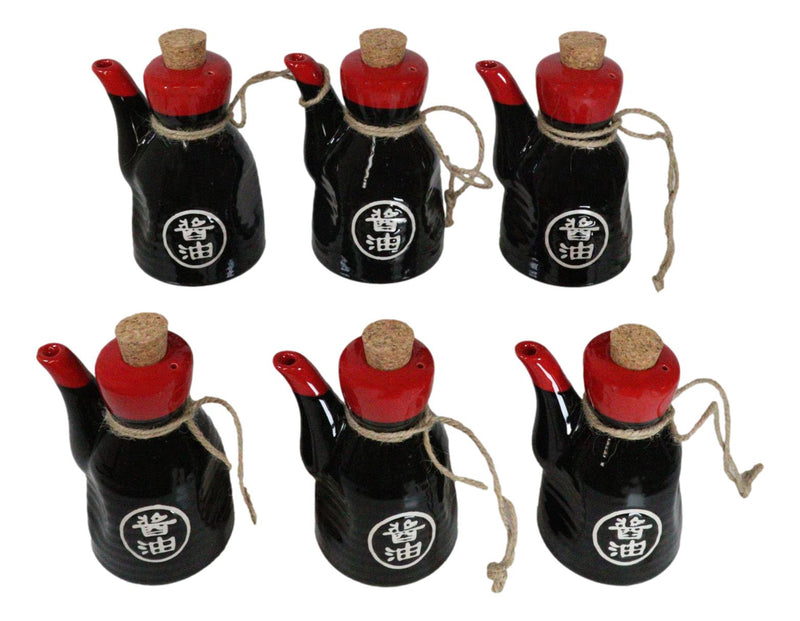 Pack of 6 Porcelain Calligraphy Soy Sauce Vinegar Condiment Dispenser Flask 7oz