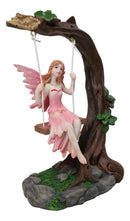 Pink Tribal Fairy On Tree Branch Swing With Pink Wings & Amber Hair Figurine