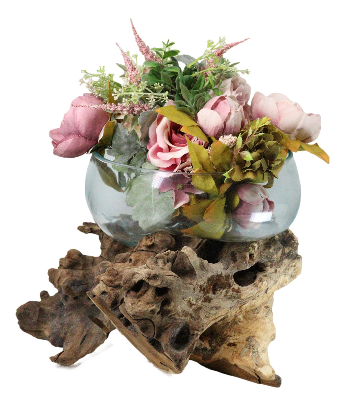 Balinese Natural Driftwood With Large Molten Glass Fruit Succulents Decor Bowl