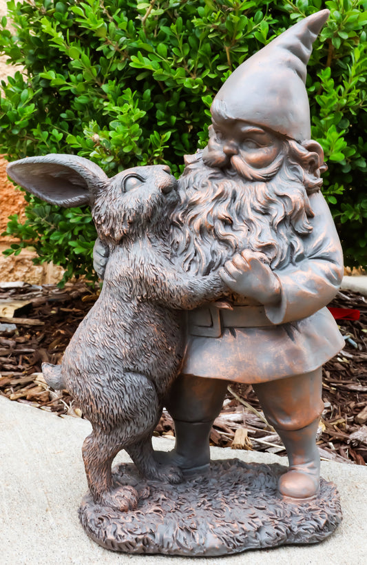Whimsical Mr Gnome Dancing With Hare Rabbit Fairy Garden Figurine Decor Accent - Ebros Gift