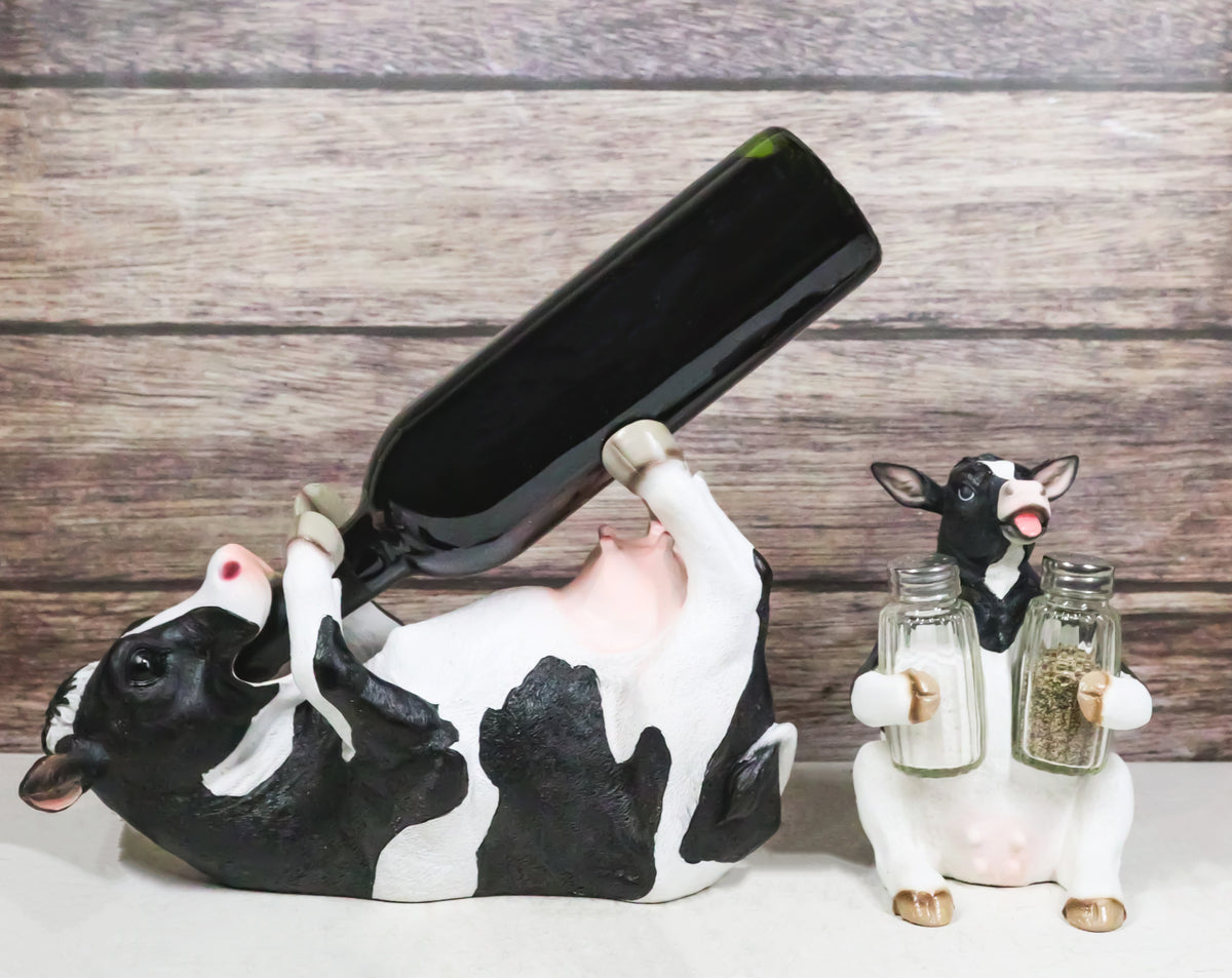 Bovine Brew And Moo Spice Wine Bottle And Salt Pepper Holder Set Decorative