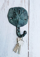 Set Of Two Cast Iron Verdigris Coastal Marine Sand Dollar Wall Coat Hook Hangers