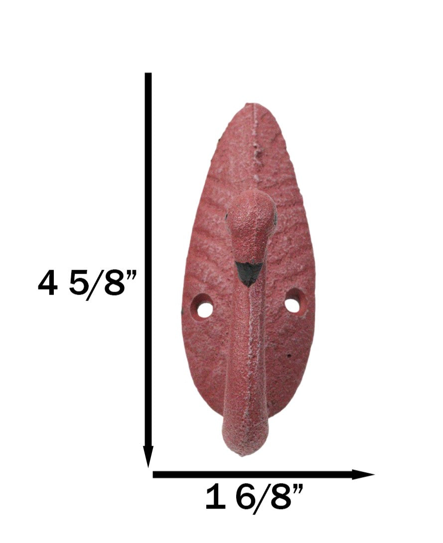Pack Of 2 Cast Iron Tropical Bird of Paradise Pink Flamingo Wall Hook Plaque