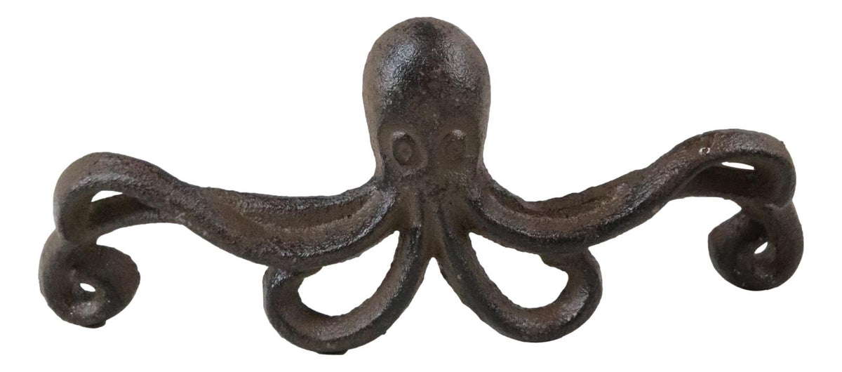 Set Of 4 Cast Iron Rustic Marine Sea Octopus Drawer Cabinet Door Knobs Hardware - Ebros Gift